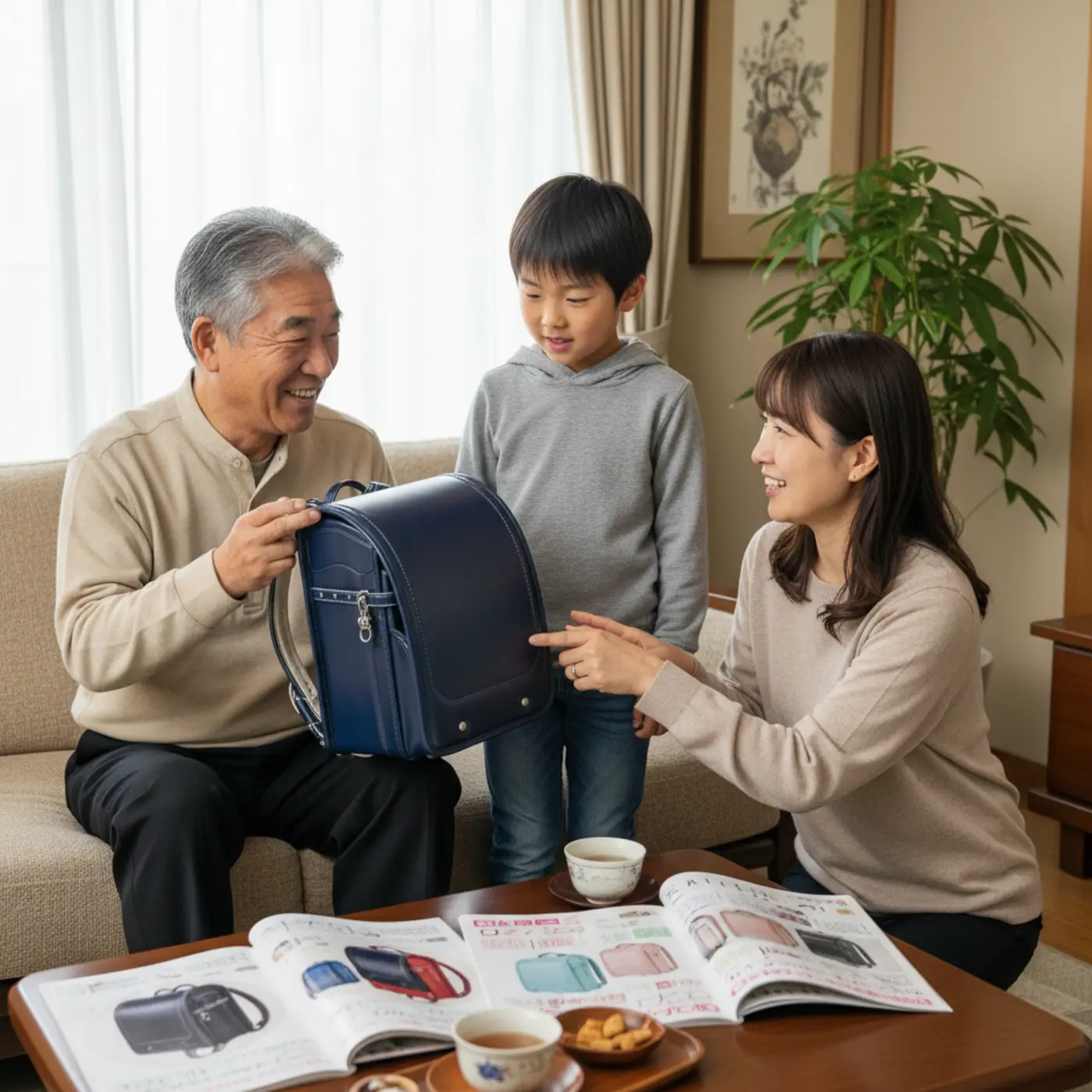 ランドセル選びで祖父母世代と意見が合わない。そんな世代間のギャップを埋めるための対話のコツを、話し合う家族のイラストと共に紹介。