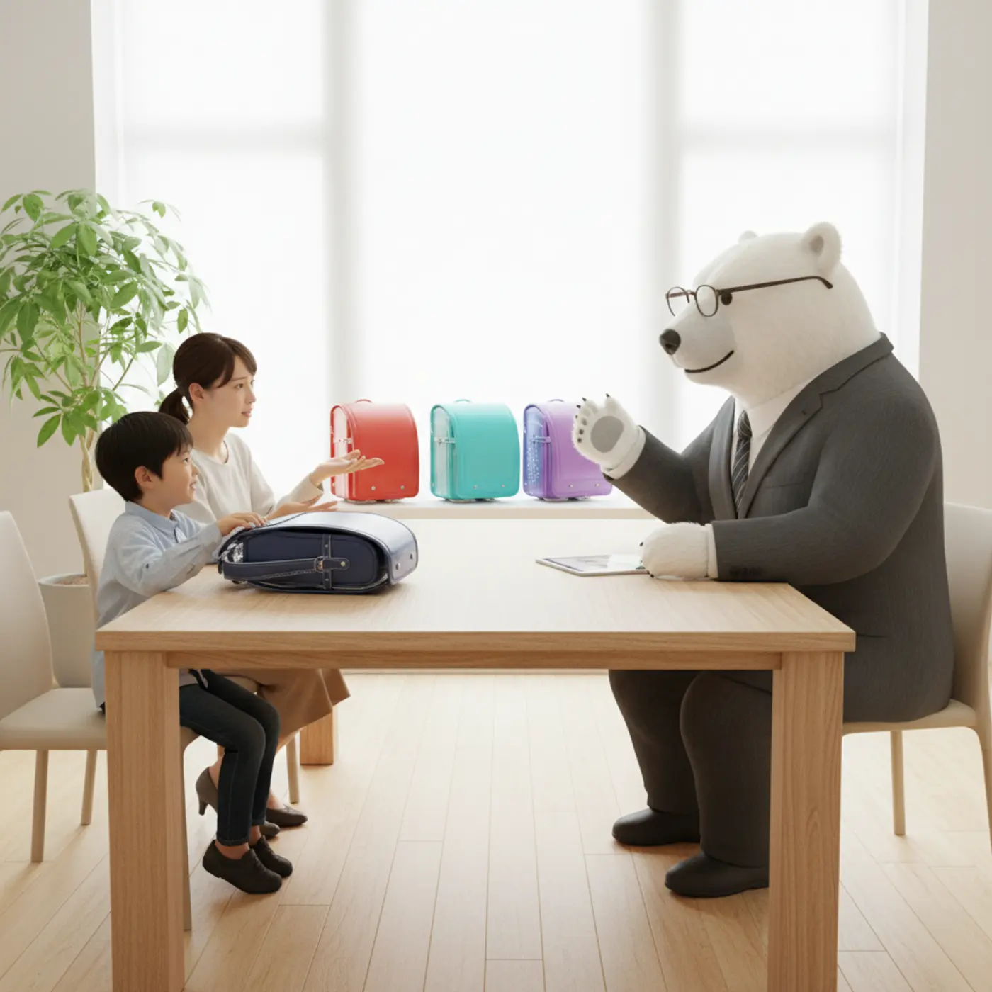 安いランドセルを選ぶ際の心理的な不安について解説する記事。白くまのアドバイザーが、子供は価格よりも好きな色を重視するため、品質とのバランスを話し合うことが大切だと助言している。