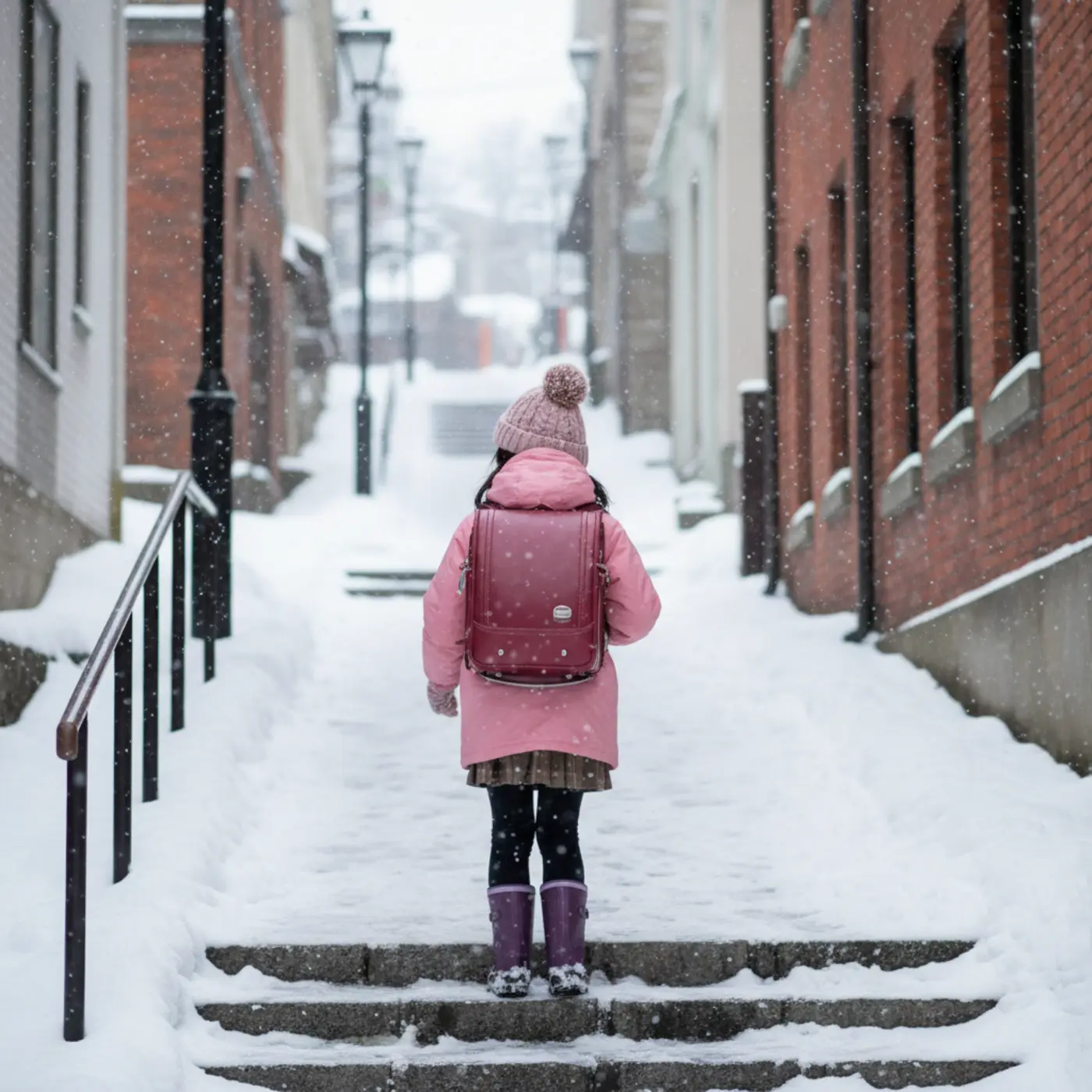 北海道小樽市で小学生が背負うナイロン製の通学カバン「ナップランド」。ランドセルより軽量で、坂道や雪道が多い地域で愛用されているナップサックとランドセルのハイブリッド。
