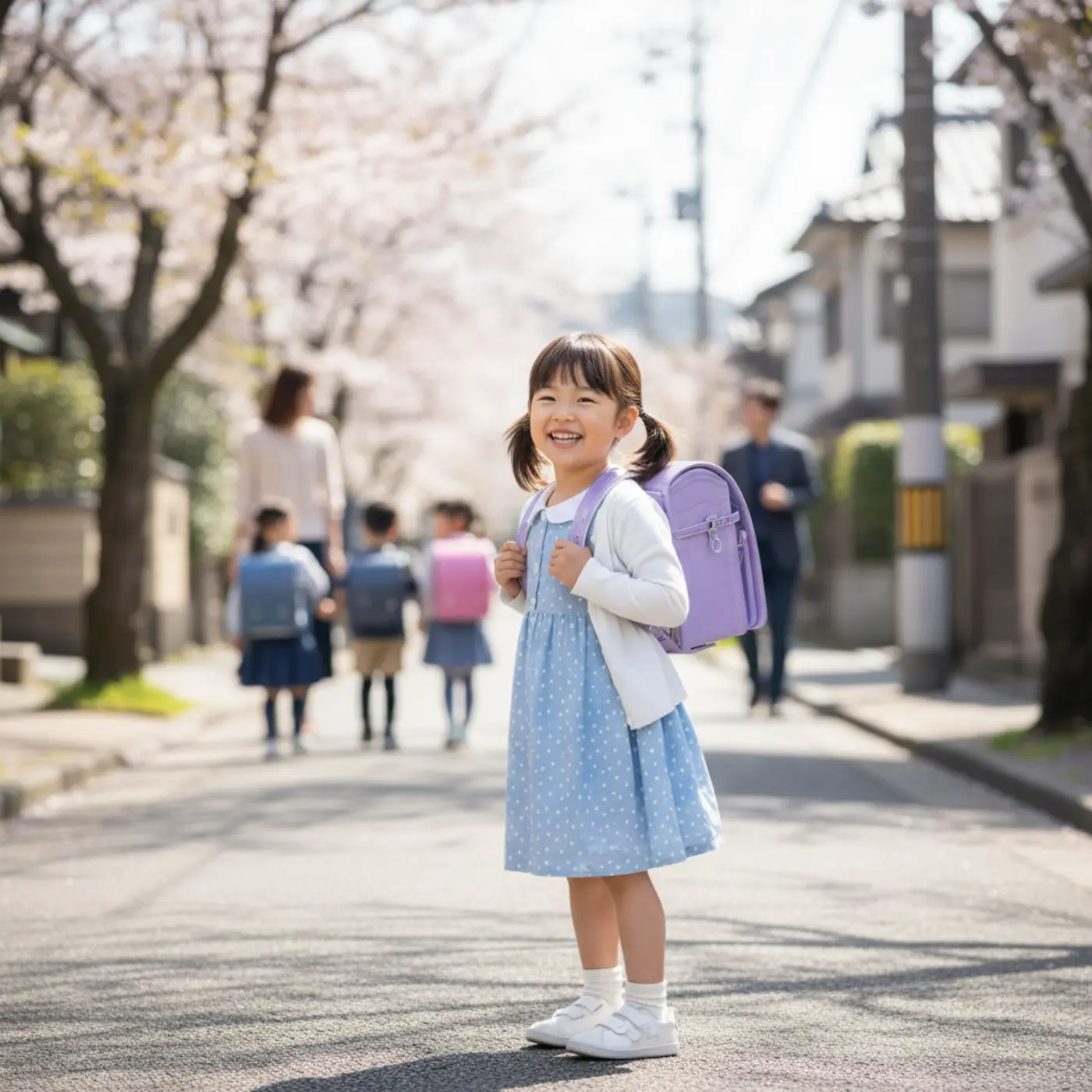 小柄な子供が笑顔で軽量ランドセルを背負っている様子。通学時の負担が心配な子でも安心な、1,000g前後の軽いランドセルの選び方を解説します。