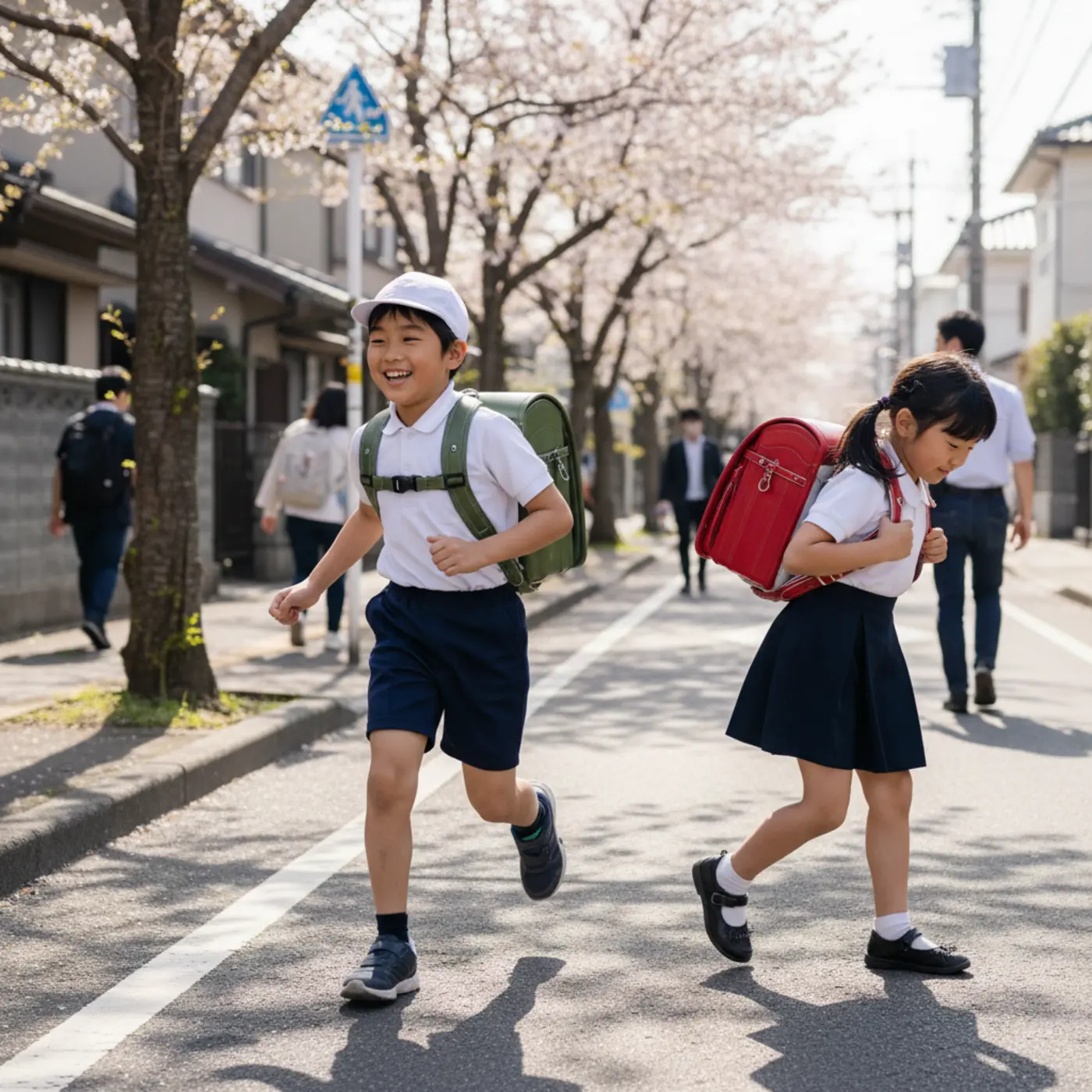 ランドセルの代替品として注目されているランリュック。小学生が軽快に背負っている様子で、従来のランドセルとの違いがわかる。