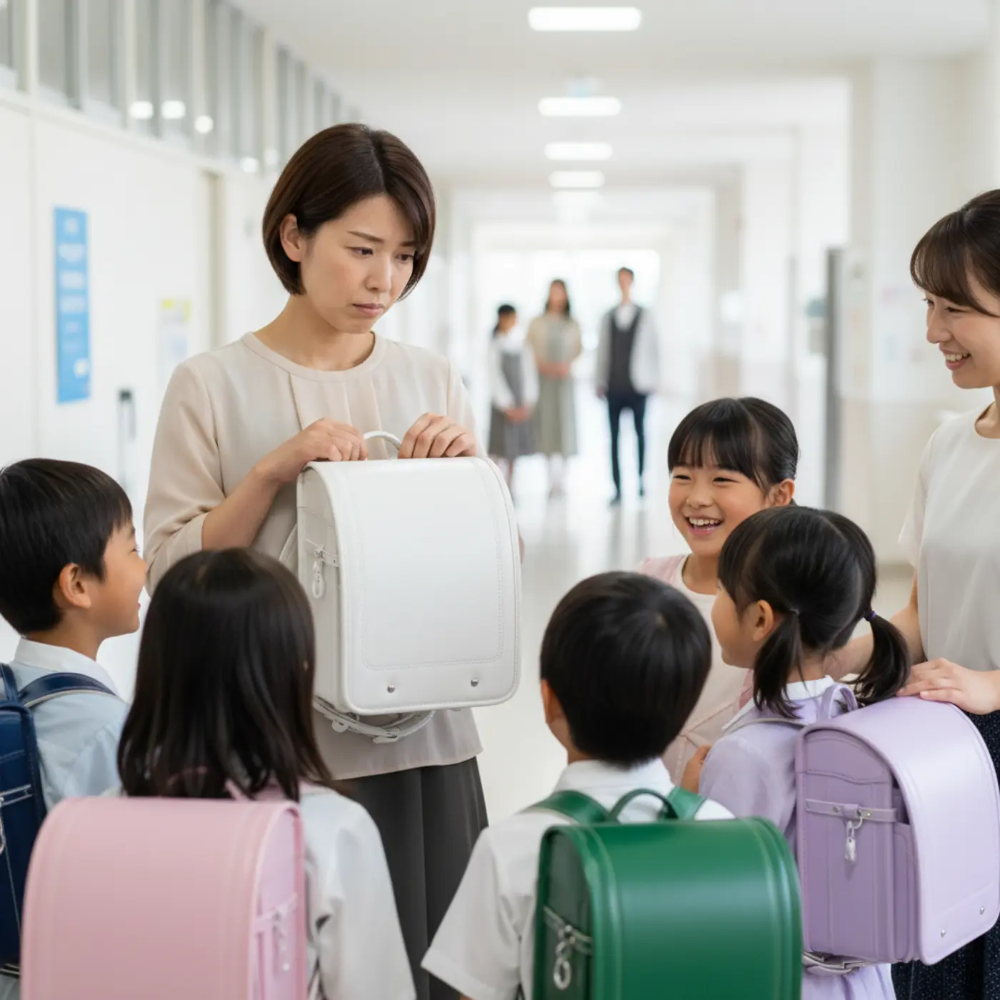 白いランドセルは「いじめ」の原因になるのではと不安そうな表情を浮かべる親御さん。現代の小学校では、色の選択肢が多様化しているため心配は不要です。