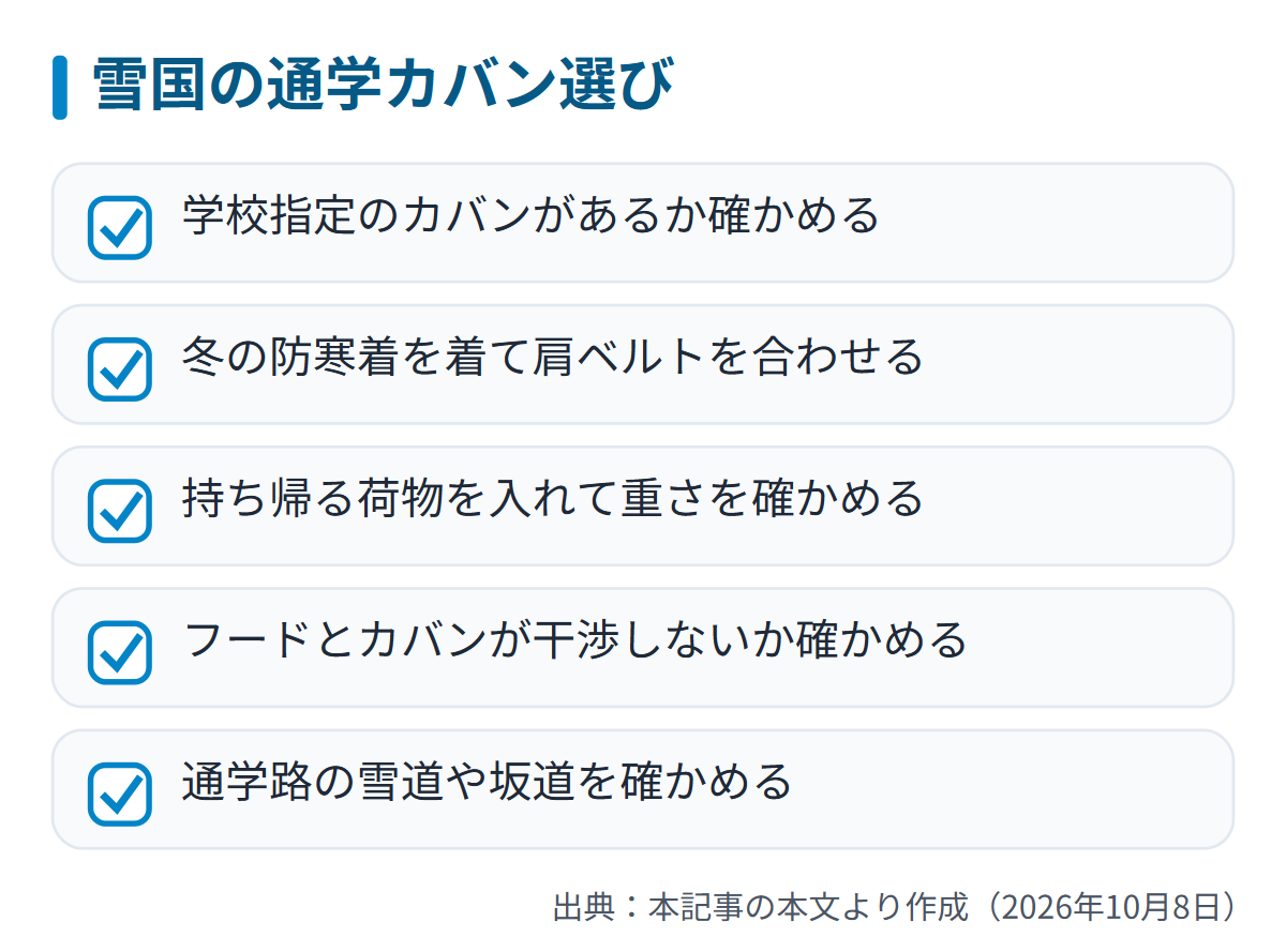 図解: 雪国の通学カバン選び