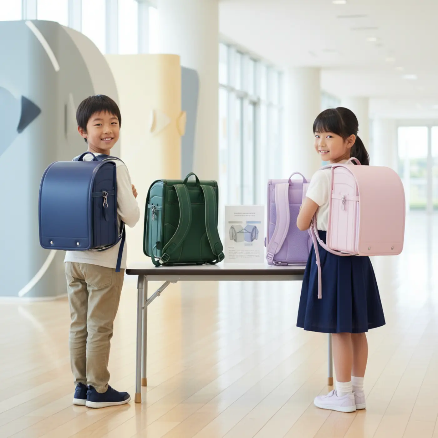 最新の軽いランドセル選びのポイントを解説する画像。男女別の人気モデルや、実際の重さだけでなく体感重量を軽くする機能を紹介し、最適なランドセル選びをサポートします。