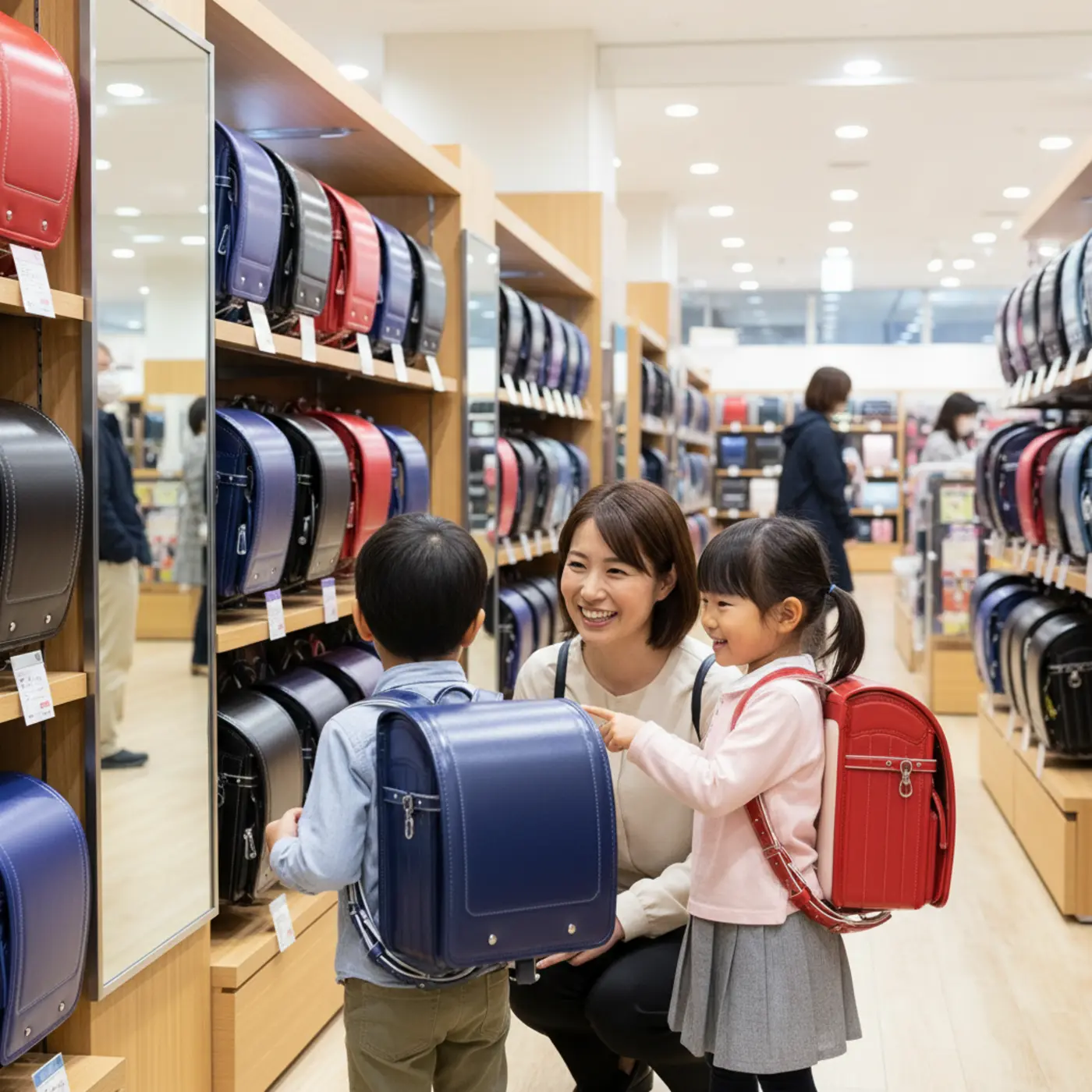 2026年入学に向けてランドセルを選ぶ親子。最適な買い時期を知ることで、たくさんの種類の中からお気に入りの一つをじっくり選ぶことができる。